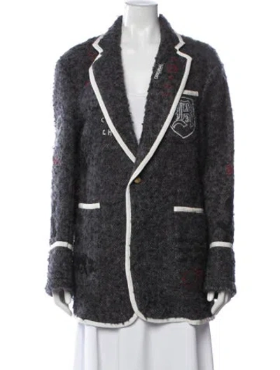 Pre-owned R13 Virgin Wool Graphic Print Coat In Grey