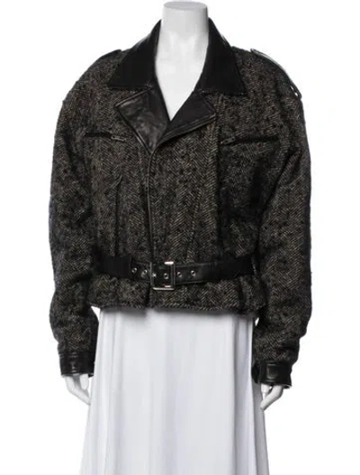 Pre-owned R13 Virgin Wool Tweed Pattern Biker Jacket W/ Tags In Black