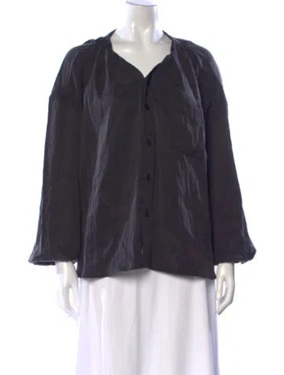Pre-owned R13 V-neck Long Sleeve Button-up Top W/ Tags In Gray