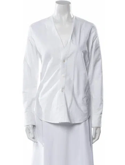 Pre-owned R13 V-neck Long Sleeve Button-up Top In White
