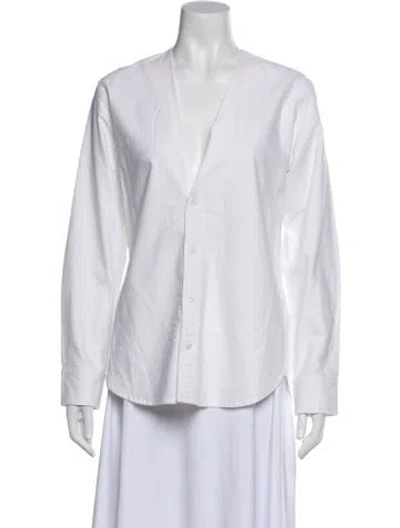 Pre-owned R13 V-neck Long Sleeve Button-up Top In White