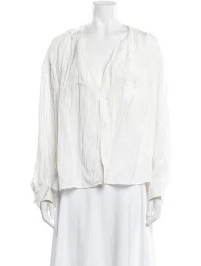 Pre-owned R13 V-neck Long Sleeve Button-up Top In White