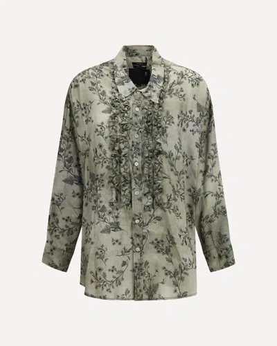 R13 V-neck Ruffle Shirt In Green