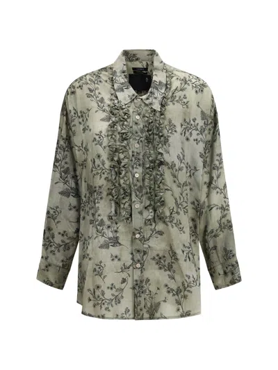 R13 V-neck Ruffle Shirt In Green