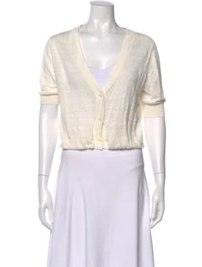 Pre-owned R13 V-neck Short Sleeve Button-up Top In White