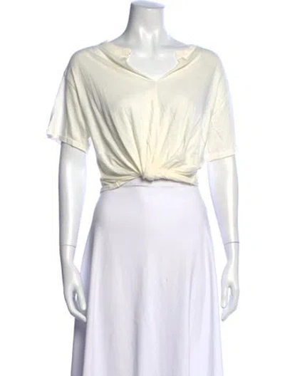 Pre-owned R13 V-neck Short Sleeve Crop Top In White
