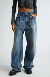 R13 Wayne Distressed Pleated Wide Leg Jeans In Blue