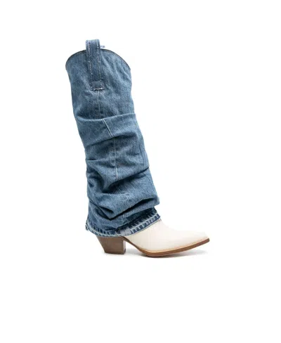 R13 Western Wind High Boots In Blue