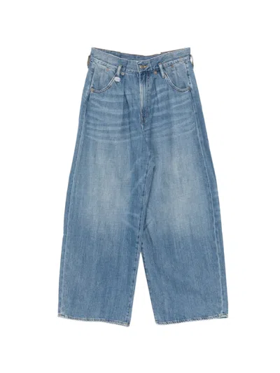 R13 Whiskered Pleated Jeans In Blue