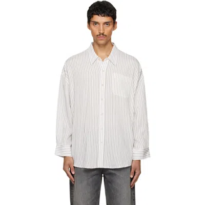 R13 White & Brown Drop Neck Shirt In Whitenarrowbrownstri