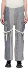 R13 White & Navy Cropped Cargo Pants In Multistripe Railroad