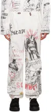 R13 White Balloon Army Trousers In Doodles On White