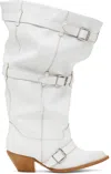 R13 White Buckled-up Slouch Cowboy Boots In Crackle White