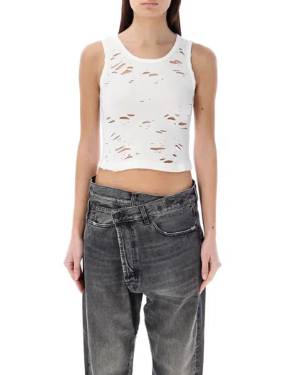 R13 Distressed Slim Fit Tank Top In Animal Print