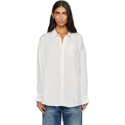 R13 White Drop Neck Shirt In White Narrow Brown S
