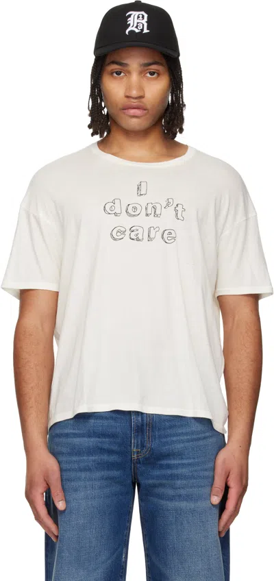 R13 White 'i Don't Care' Relaxed T-shirt