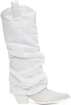 R13 White Mid Cowboy Denim Sleeve Boots In White Denim