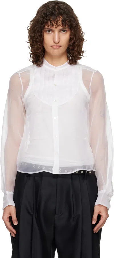 R13 White Pleated Tuxedo Front Shirt
