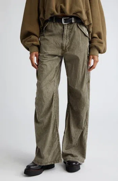 R13 Wide Leg Cotton Cargo Pants In Olive