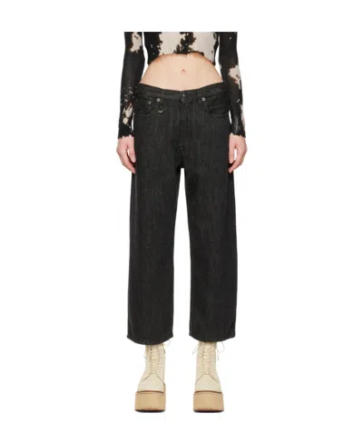R13 Wide Leg Cropped Jeans In Black