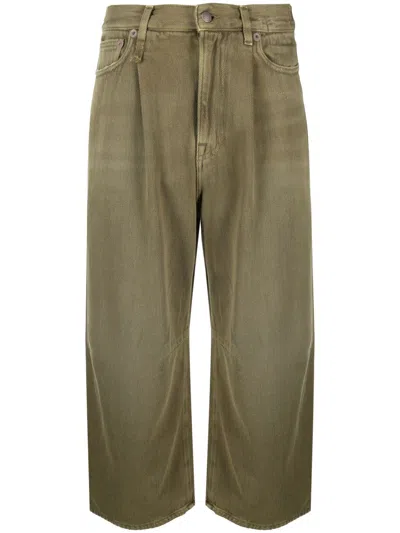 R13 Wide Leg Cropped Jeans In Green