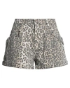 R13 Woman Denim Shorts Camel Size 27 Cotton In Animal Print