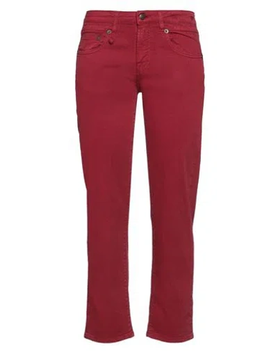 R13 WOMAN JEANS BRICK RED SIZE 29 COTTON, ELASTANE, COW LEATHER