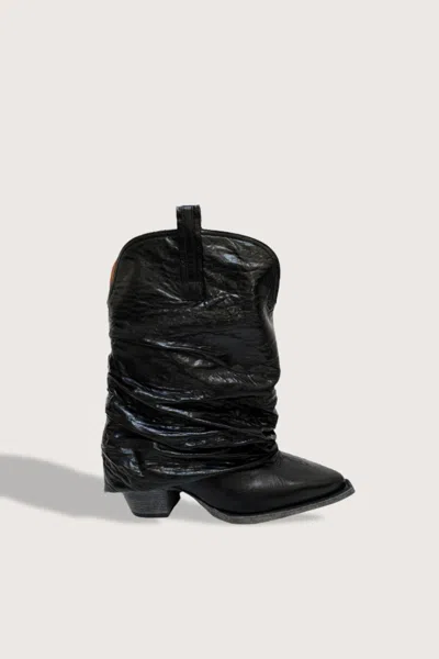 R13 Women's Chunky Cowboy Boots With Sleeve In Shiny Black