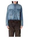 R13 Cropped Denim Shirt With Distressed Finish In Brindely Blue