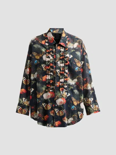 R13 Women's Floral Cotton Ruffle Shirt In Black