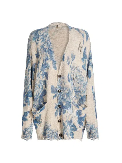 R13 Women's Floral Linen-cotton Blend Oversized Cardigan In Faded Blue Floral