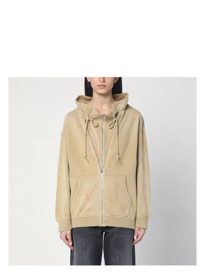 R13 WOMEN'S KHAKI SWEATSHIRT WITH WEAR