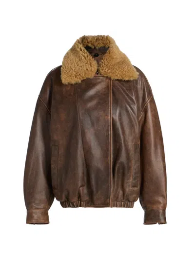 R13 Women's Leather Bomber Jacket In Brown