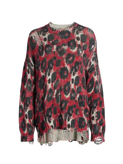 R13 WOMEN'S LEOPARD-PRINT DISTRESSED COTTON SWEATER