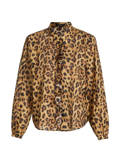 R13 Leopard-print Cotton Ruffle Blouse In Brown