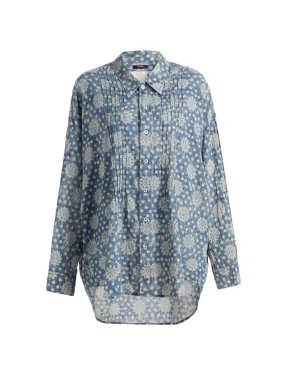 R13 Women's Pintuck Linen Printed Shirt In Blue