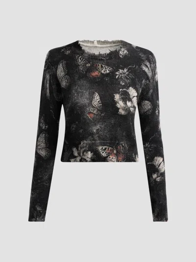 R13 Women's Printed Baby Crewneck Sweater In Red Grey Black Butterfly