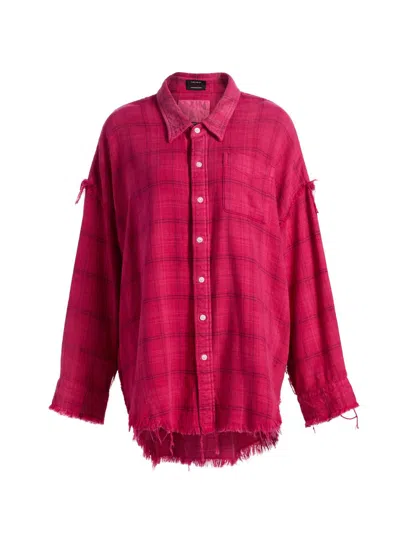 R13 Women's Shredded Seam Plaid Cotton Shirt In Pink