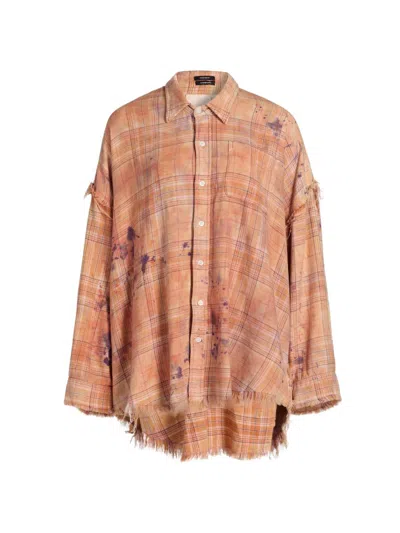 R13 Women's Shredded Seam Plaid Shirt In Brown