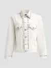 R13 Shrunken Studdded Denim Jacket In White