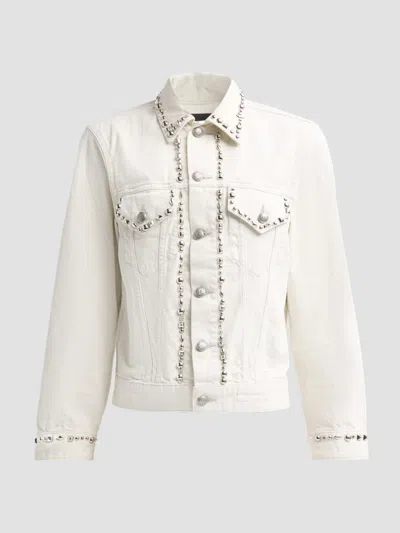 R13 Women's Shrunken Studded Trucker Jacket In White
