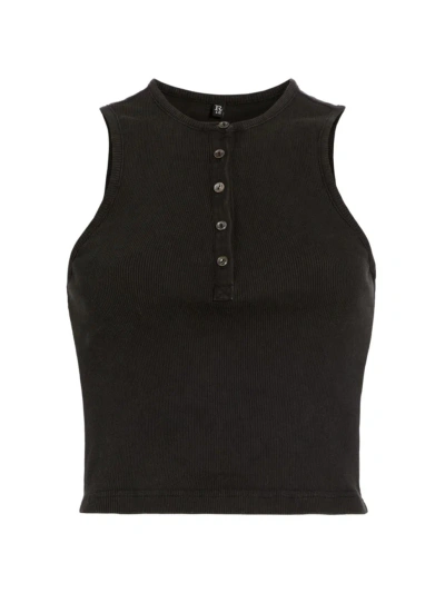 R13 Women's Washed Cotton Crop Henley Tank In Washed Black
