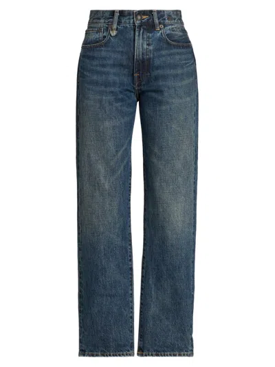 R13 Women's Whiskered Cotton Jeans In Blue