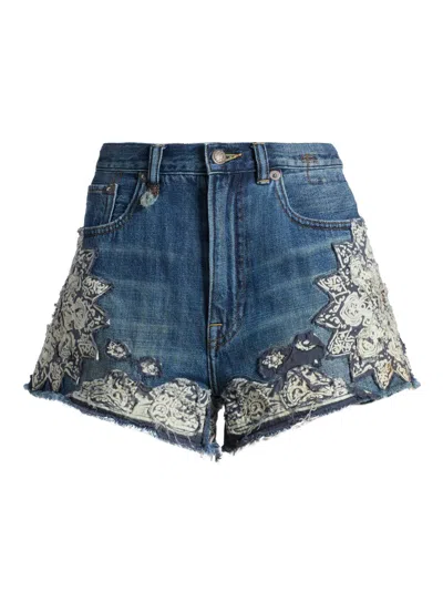 R13 Women's X-bf Embroidered Denim Shorts In Blue
