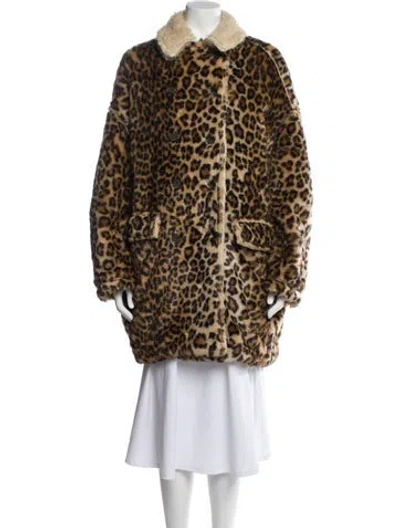 Pre-owned R13 Wool Animal Print Faux Fur Coat In Neutral