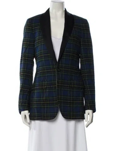 Pre-owned R13 Wool Plaid Print Blazer In Blue