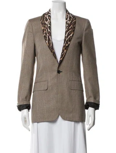 Pre-owned R13 Wool Plaid Print Blazer In Brown