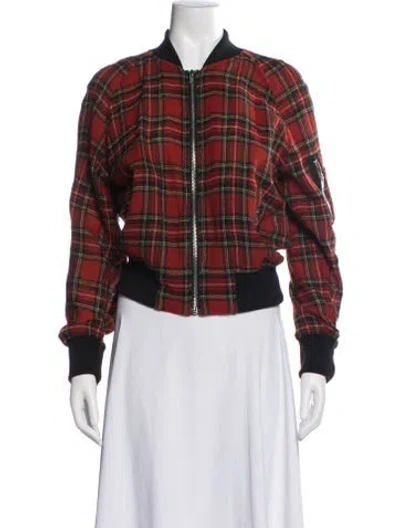 Pre-owned R13 Wool Plaid Print Bomber Jacket In Red