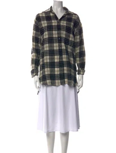 Pre-owned R13 Wool Plaid Print Button-up Top