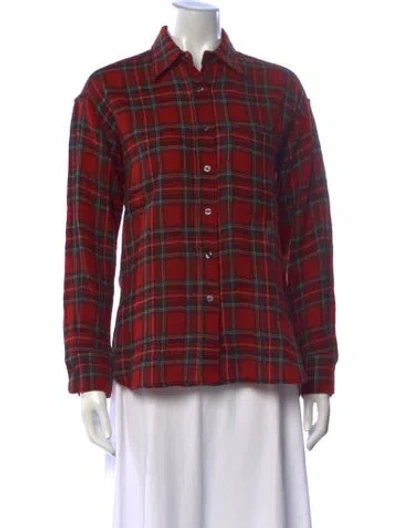Pre-owned R13 Wool Plaid Print Button-up Top In Red